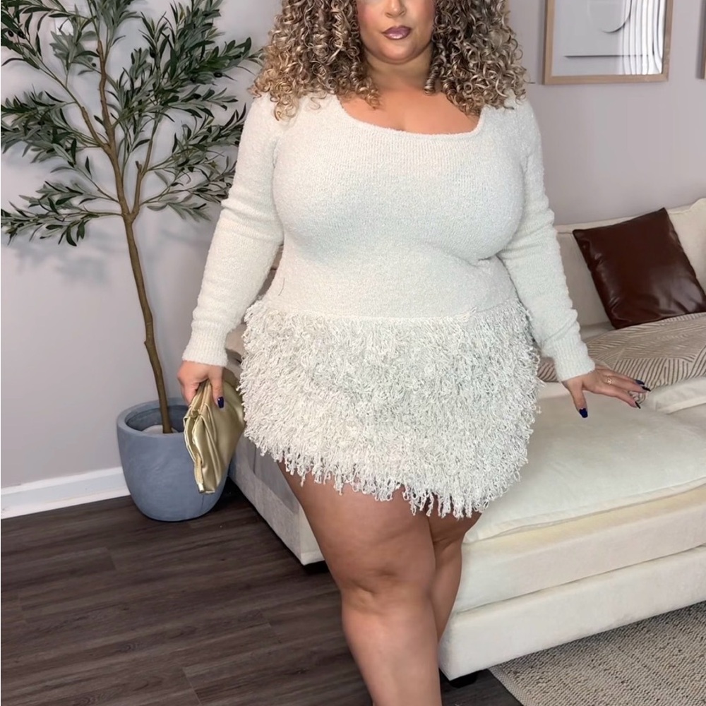 SHEIN Cream Textured Mini Dress